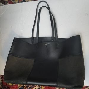 Tory Burch Block T leather tote large black suede classic designer purse bag